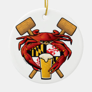 Maryland Crab Feast Crest Ceramic Tree Decoration
