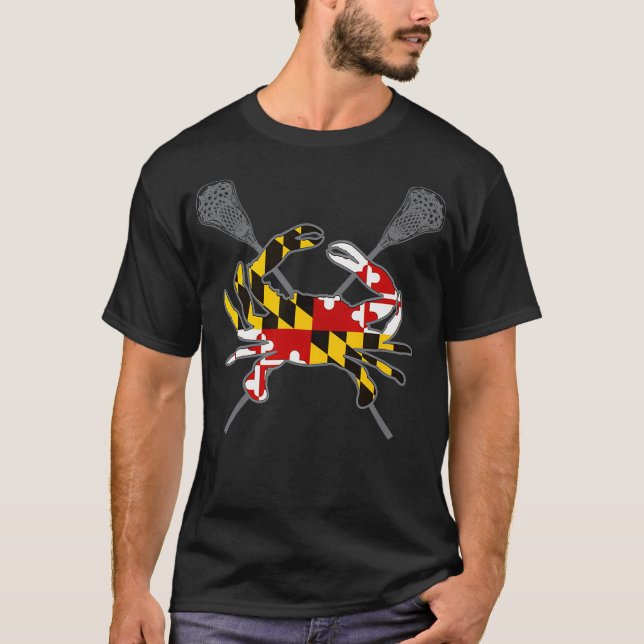 Maryland Crab Lacrosse Crossed Stick MD Flag Match T-Shirt (Front)