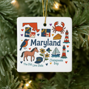 Maryland Custom Family Trip Keepsake Christmas Ceramic Ornament