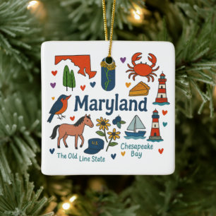 Maryland Custom Family Trip Keepsake Christmas Ceramic Ornament