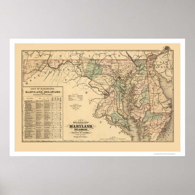 Maryland & Delaware Railroad Map 1876 Poster (Front)