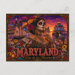 Maryland Día de los Muertos Retro Postcard