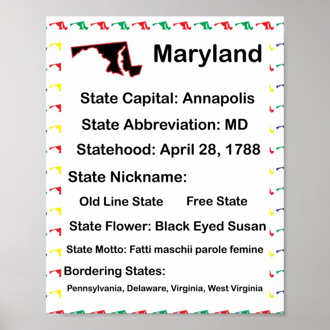 Maryland Educational State Colorful Classroom Poster (Front)