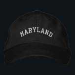 Maryland Embroidered Adjustable Cap Black<br><div class="desc">A Basic Adjustable Cap embroidered with the (customisable) text Maryland. Select the hat and text colour and style of your choice.</div>