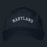 Maryland Embroidered Basic Cap Navy Blue<br><div class="desc">A Basic Adjustable Cap embroidered with the (customisable) text Maryland.  Select the hat and text colour and style of your choice.</div>