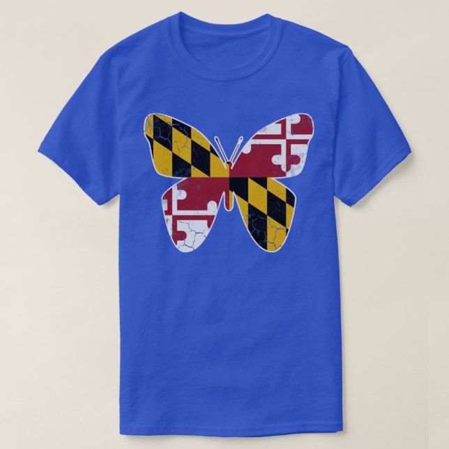 Maryland Flag Butterfly Butterflies Art Vintage  T-Shirt (Design Front)