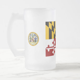 Maryland flag frosted glass beer mug
