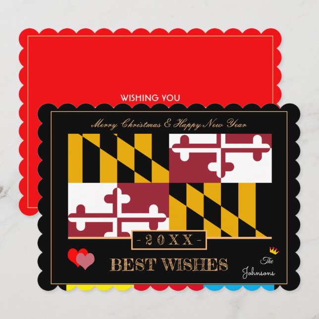 Maryland Flag & Happy New Year /Best Wishes USA Holiday Card (Front/Back)