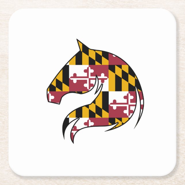 Maryland Flag Horse Head Square Paper Coaster  (Front)