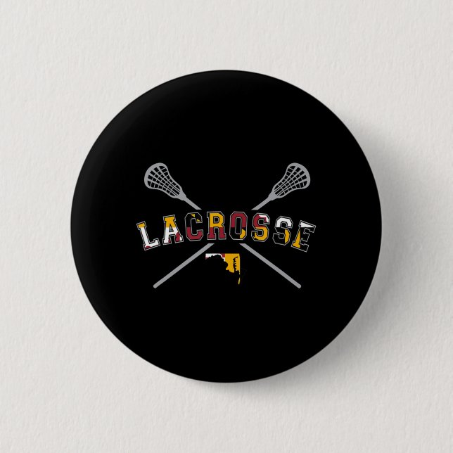 Maryland Flag Lacrosse Boys  Mens College LAX Stic 6 Cm Round Badge (Front)