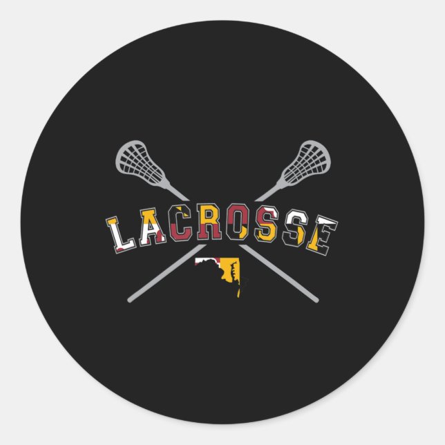 Maryland Flag Lacrosse Boys  Mens College LAX Stic Classic Round Sticker (Front)