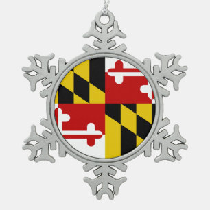 Maryland Flag Snowflake Pewter Christmas Ornament