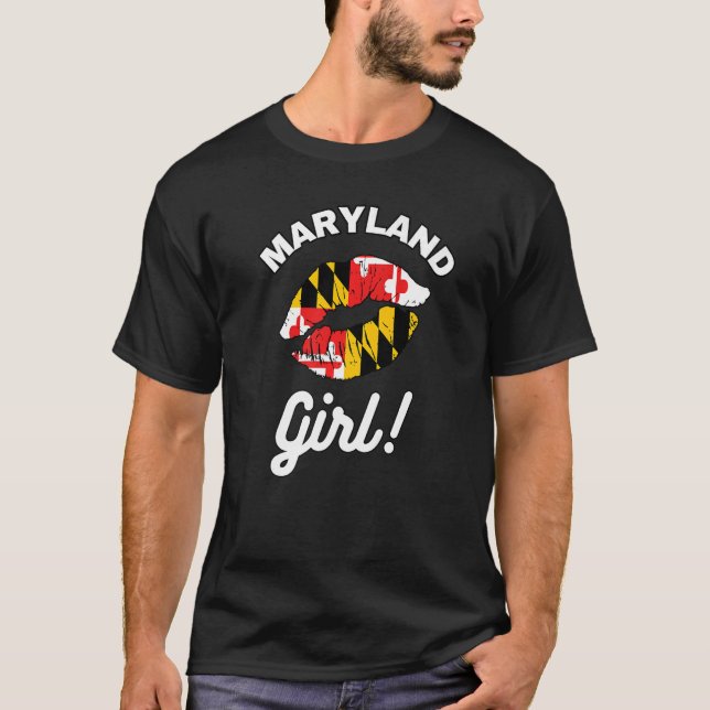 Maryland Girl MD State Flag Lips Kiss Baltimore Ho T-Shirt (Front)
