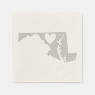 Maryland Grey Map Shape Heart Cutout Paper Party Napkin