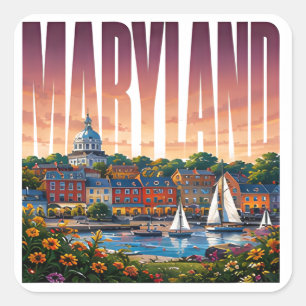 Maryland Harbour Waterfront Chesapeake Bay Charm Square Sticker