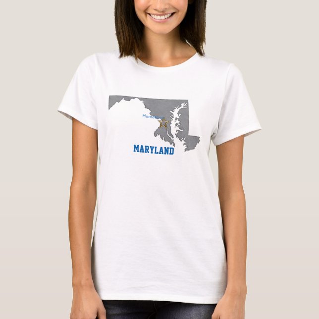 MARYLAND Home Town Personalised Map T-Shirt (Front)