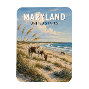 Maryland Horse Illustration Travel Art Vintage Magnet