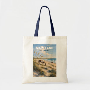 Maryland Horse Illustration Travel Art Vintage Tote Bag