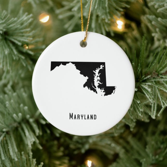 Maryland Map - Black and White Modern Maryland Map Ceramic Tree Decoration (Tree)