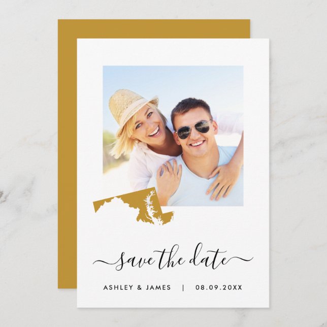 Maryland Map Photo Wedding Save the Date Card (Front/Back)