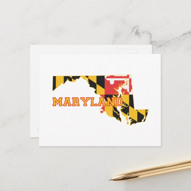 Maryland Map Shaped State Flag Name Marylander Postcard (Front/Back In Situ)