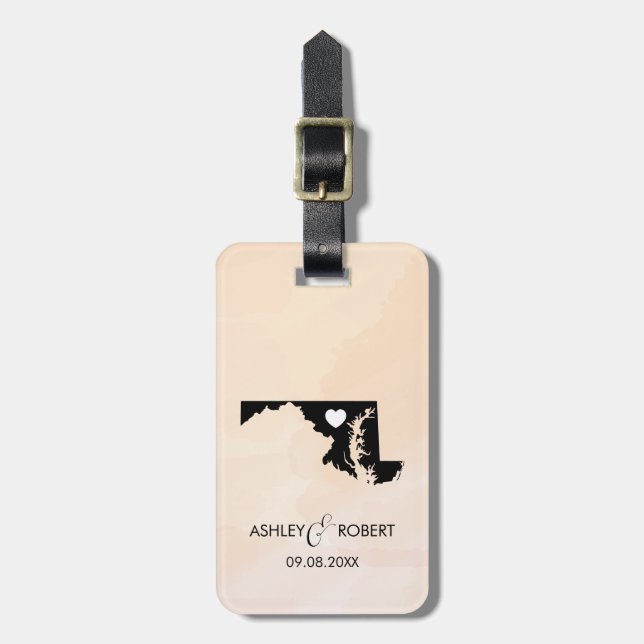 Maryland Map Wedding Luggage Tag, Couple's Name Tag (Front Vertical)