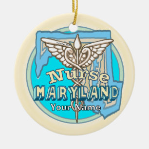 Maryland Nurse Caduceus  Ceramic Tree Decoration