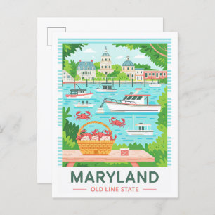 Maryland Old Line State USA Summer Travel Postcard
