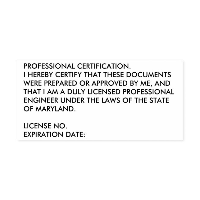 Maryland Professional Engineer Certification Stamp (Design)