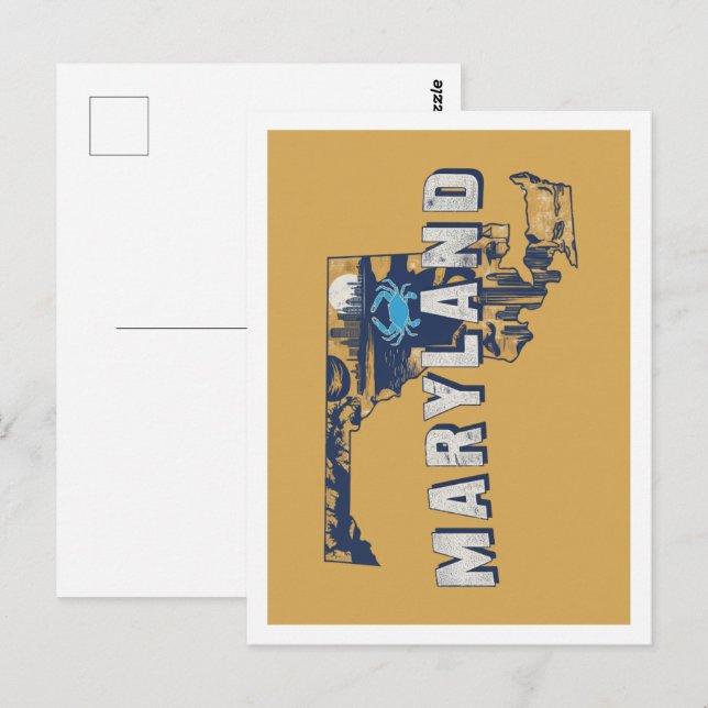 Maryland Retro Travel Design Iconic US States Postcard (Front/Back)