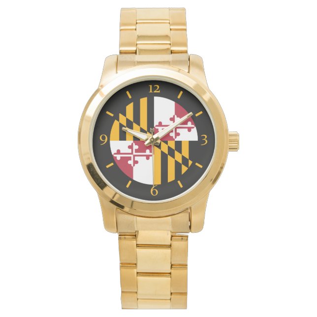 Maryland State Flag Blue Dial Digits Design Watch (Front)