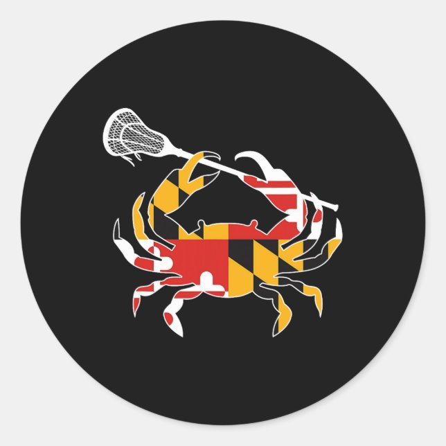 Maryland State Flag Crab Lacrosse Complete Stick B Classic Round Sticker (Front)