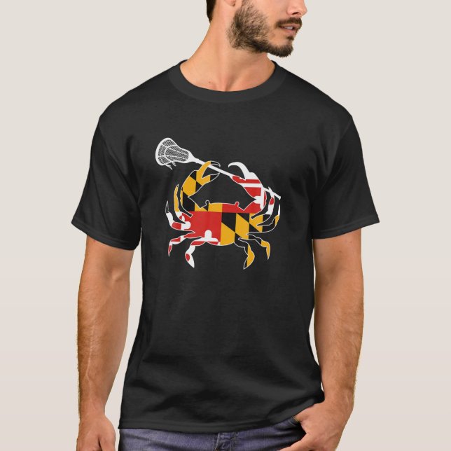 Maryland State Flag Crab Lacrosse Complete Stick B T-Shirt (Front)