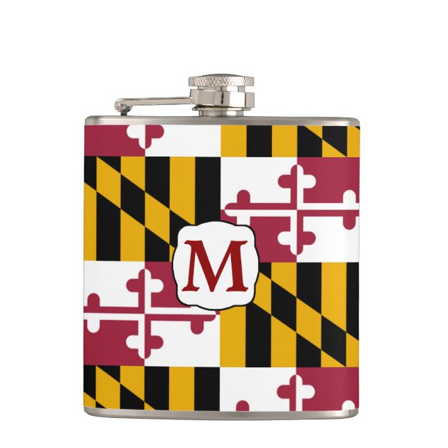 Maryland State Flag Monogram Hip Flask (Front)
