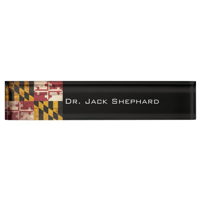 Maryland State Flag on Old Wood Grain Nameplate (Front)