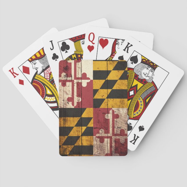 Maryland State Flag on Old Wood Grain Playing Cards (Back)