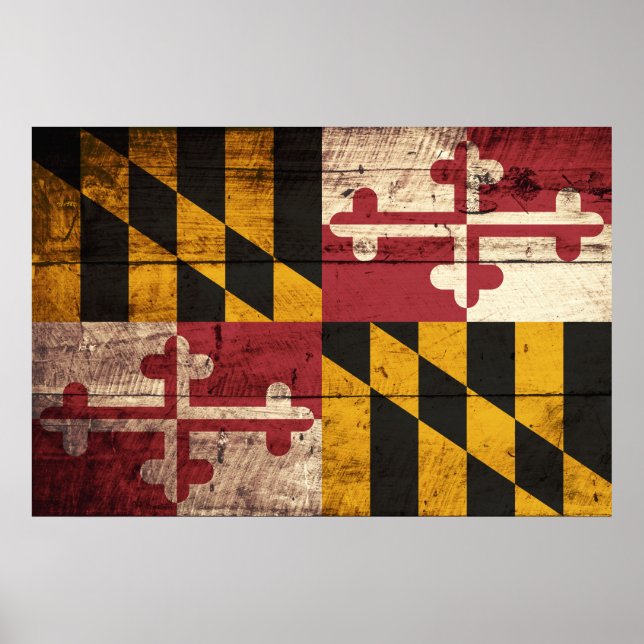 Maryland State Flag on Old Wood Grain Poster (Front)