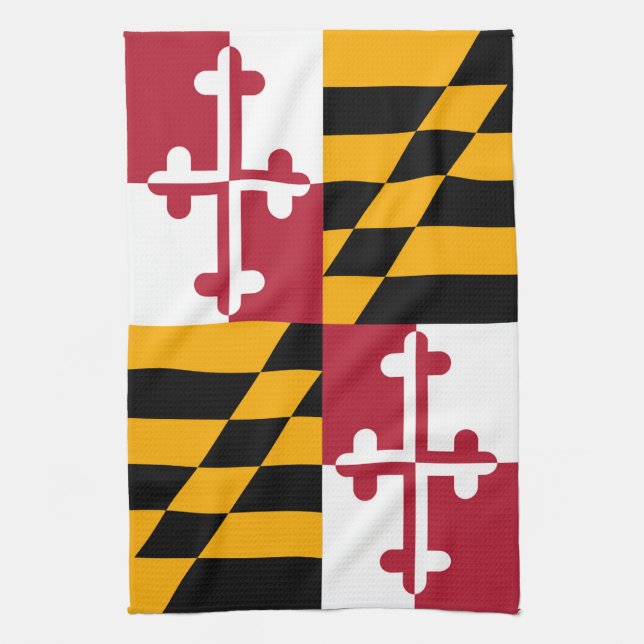Maryland State Flag Style Decor Tea Towel (Vertical)