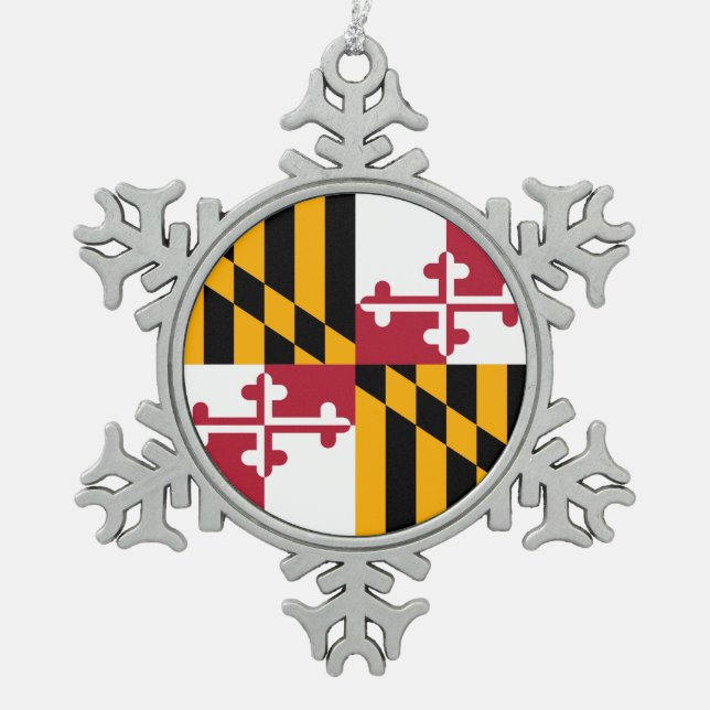 Maryland State Flag Stylish Display Snowflake Pewter Christmas Ornament (Front)