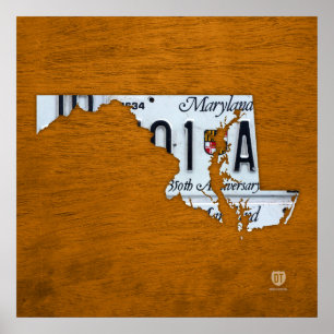 Maryland State License Plate Map Poster