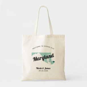 Maryland State Map Wedding Welcome Bag Tote, Black