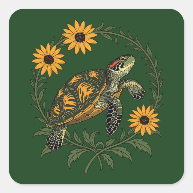 Maryland Terrapin And Black Eyed Susan Flowers Square Sticker (Front)