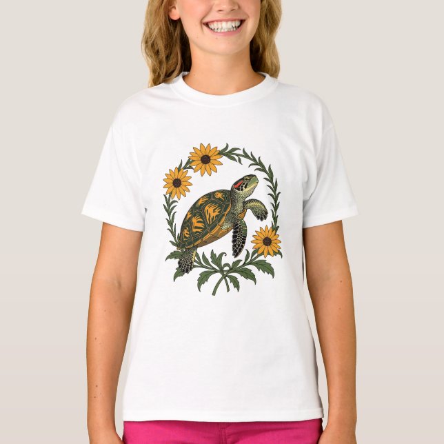 Maryland Terrapin And Black Eyed Susan Flowers T-Shirt (Front)