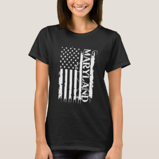 Maryland United States Distressed w US Flag T-Shirt