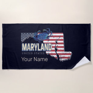 Maryland United States Retro State Map Vintage USA Beach Towel