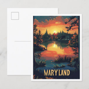 Maryland USA Art Vintage Illustration Travel Postcard
