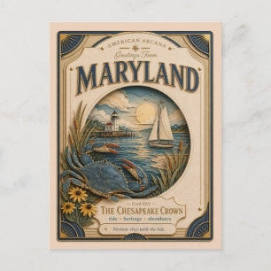 Maryland Vintage Paper Cut American Arcana Postcard