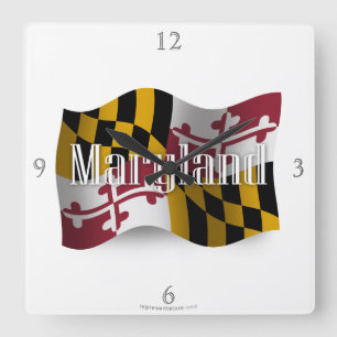 Maryland Waving Flag Square Wall Clock