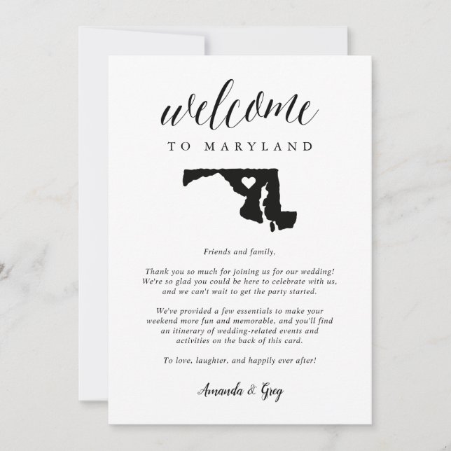 Maryland Wedding Welcome Letter & Itinerary (Front)