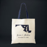 Maryland Wedding Welcome Tote Bag<br><div class="desc">Welcome out of town wedding guests with a bag full of snacks and treats personalised with the state where you're getting married and the bride and groom's names and wedding date. Click Customise It to move the heart to show any city or location on the state map. Use the design...</div>